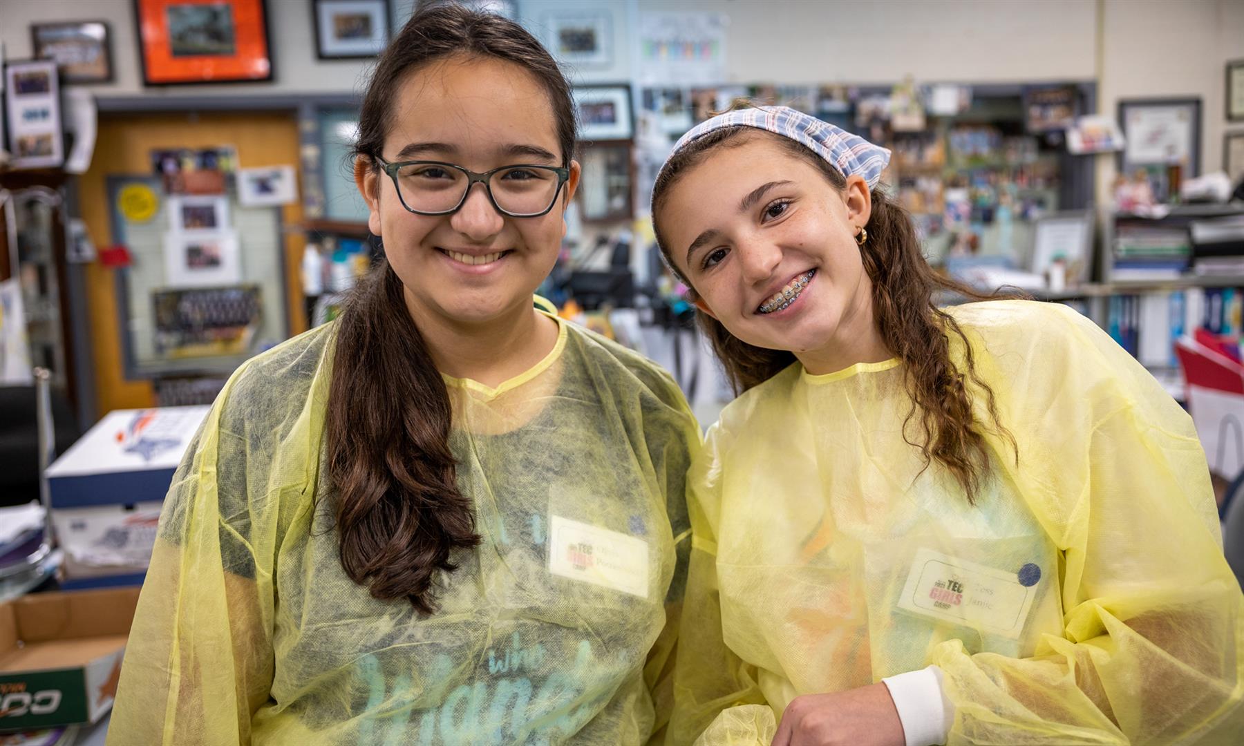 Two girls smile